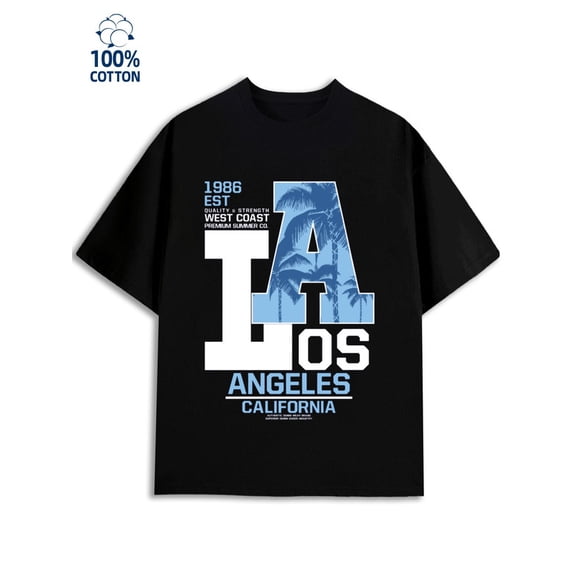 LA Palm Tee for men Los Angeles 180G 100% Cotton black usa graphics Unique Design Unisex Shirt Short Sleeve tshirts Casual Unisex Shirt Crewneck tshirts Retro Unisex Shirt Crewneck tshirts