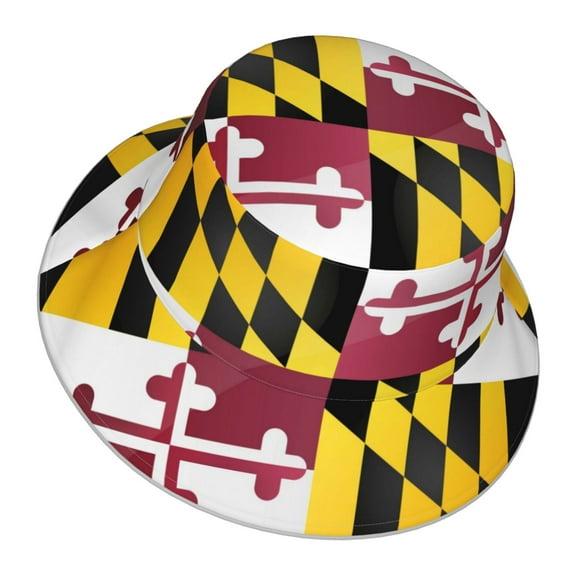 Flag Of Maryland Bucket Hat Stripe Beach Fisherman Hats For Women Men Reversible Double-Side-Wear With Reflective