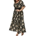 thumbnail image 4 of Agnes Orinda Women's Plus Size Floral Dress Curvy Square Neck Smocked Back Ruffle Sleeve Summer Maxi Dresses 2X Black, 4 of 5