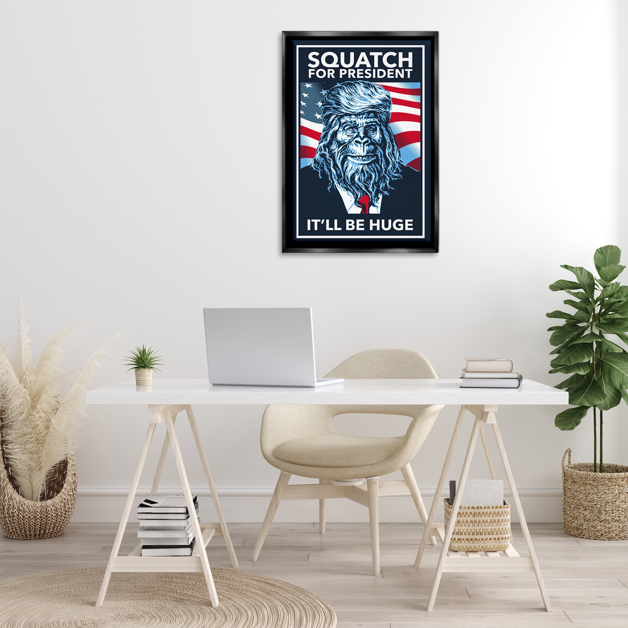 Stupell Industries Funny Mythical President Novelty Painting Black Floater Framed Art Print Wall Art, 21 x 31