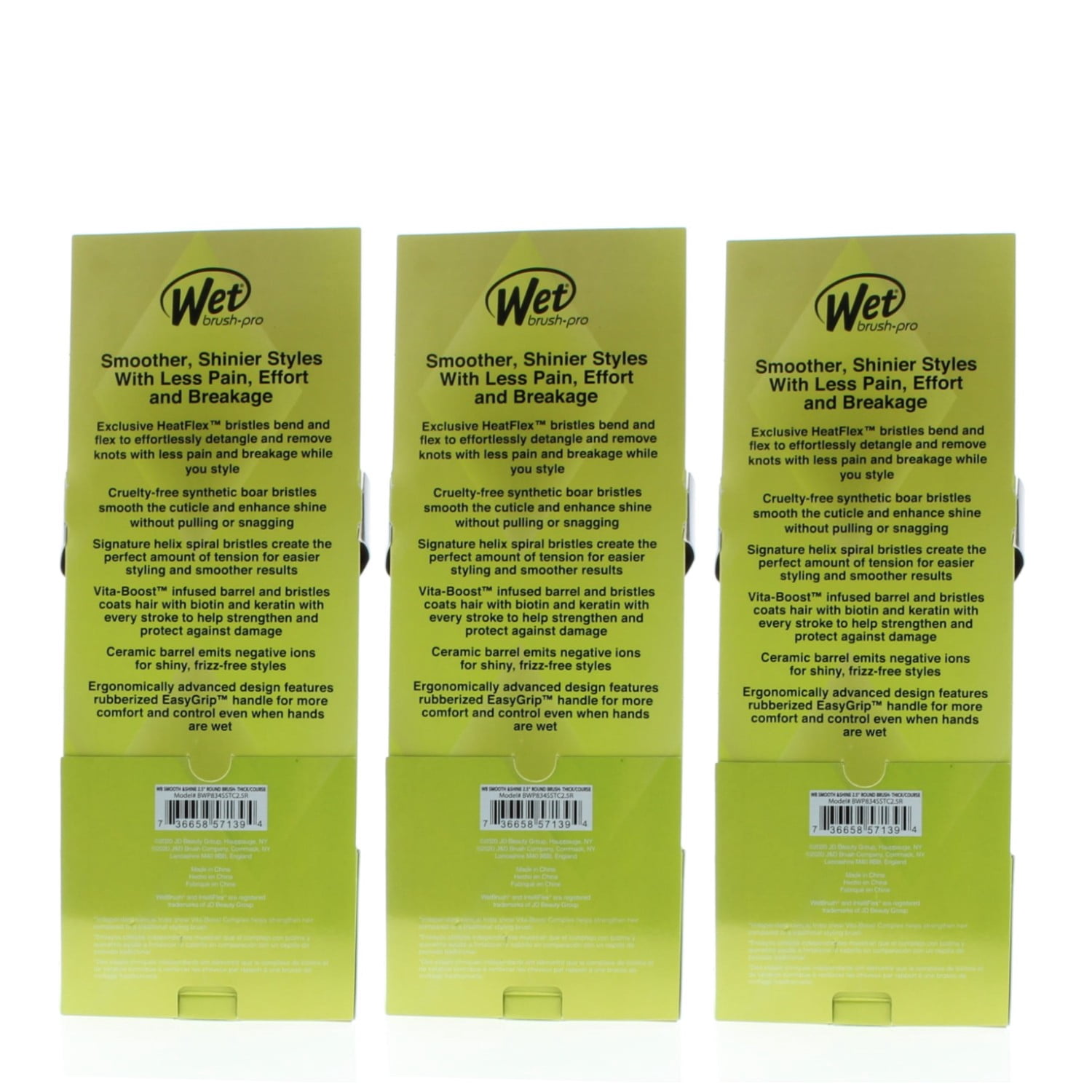 Wet Brush Pro Smooth & Shine 2.5 inch Medium Barrel Round Brush Thick/Course Model# BWP834SSTC2.5R (3 Pack)