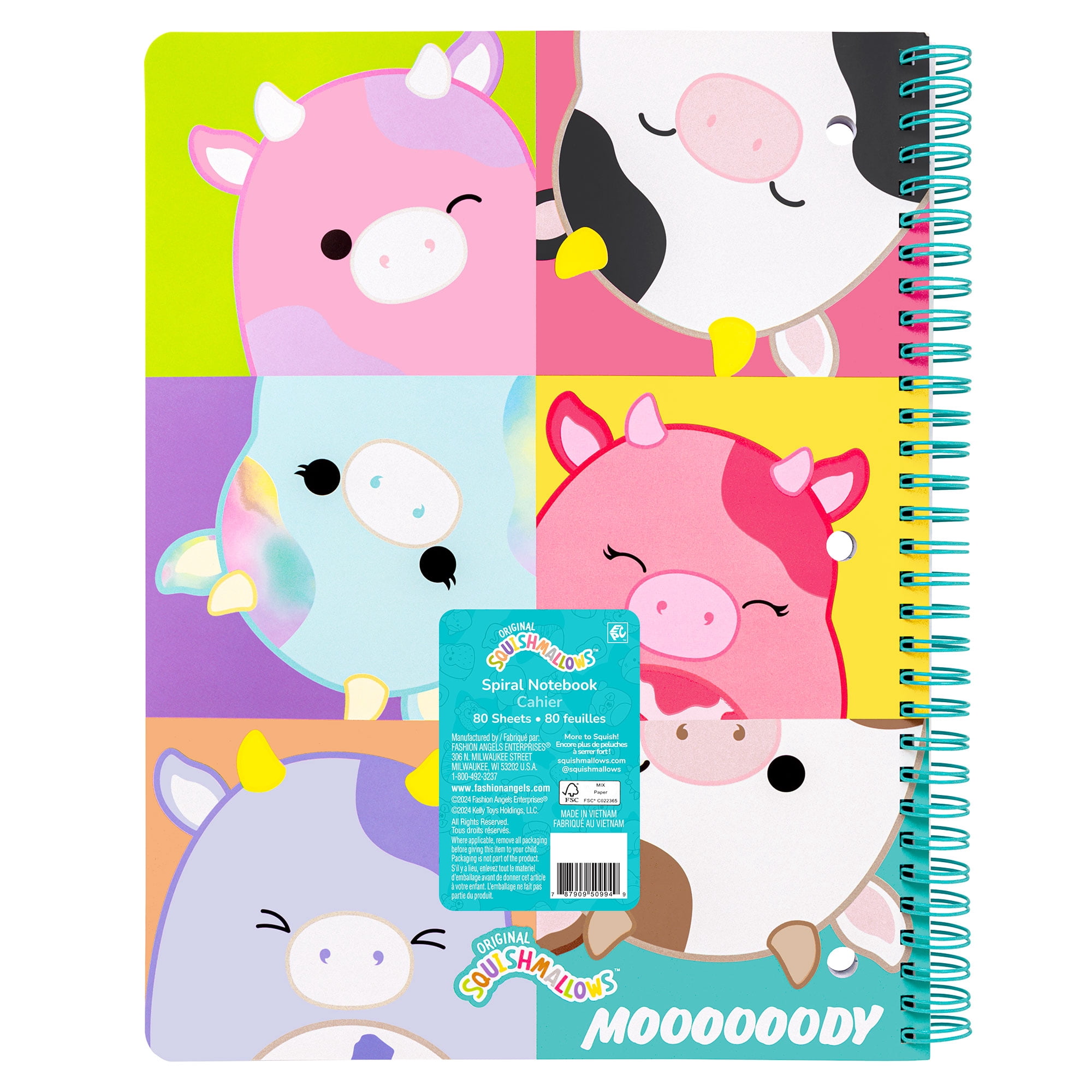 (2 pack) Squishmallows Multi Squishmallows Cows College Ruled Spiral Notebook, 80 Sheets, Multi Color