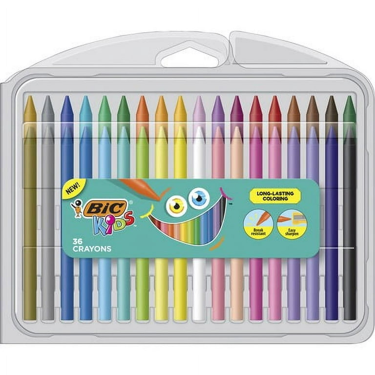 BIC Kids Crayons, Assorted Colors, Durable Case, 36-Count (BKPCP36-AST)