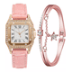 thumbnail image 1 of Reloj Cuadrado De Cuarzo Para Mujer Con Pulsera De Estrellas rosa, 1 of 5