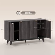 55 Modern Sideboard Buffet Cabinet with Fluted Doors Wood Legs, Dark Gray