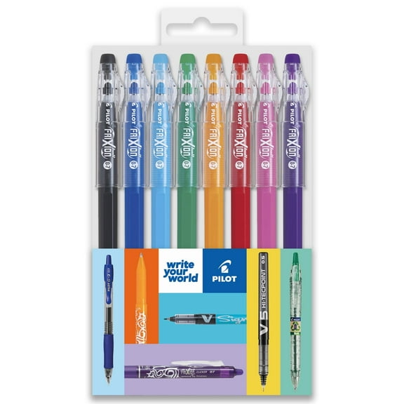 Pilot FriXion Ball Stick 07- 0.7mm Nib Tip - Erasable Gel Ink Pens - Essential - Wallet of 8