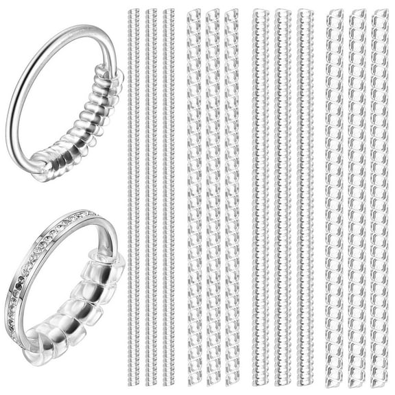 QIFULL 12Pcs Ring Size Adjuster Clear Spiral Plastic Tightener for Wide Band Rings with Easy Snap Fit