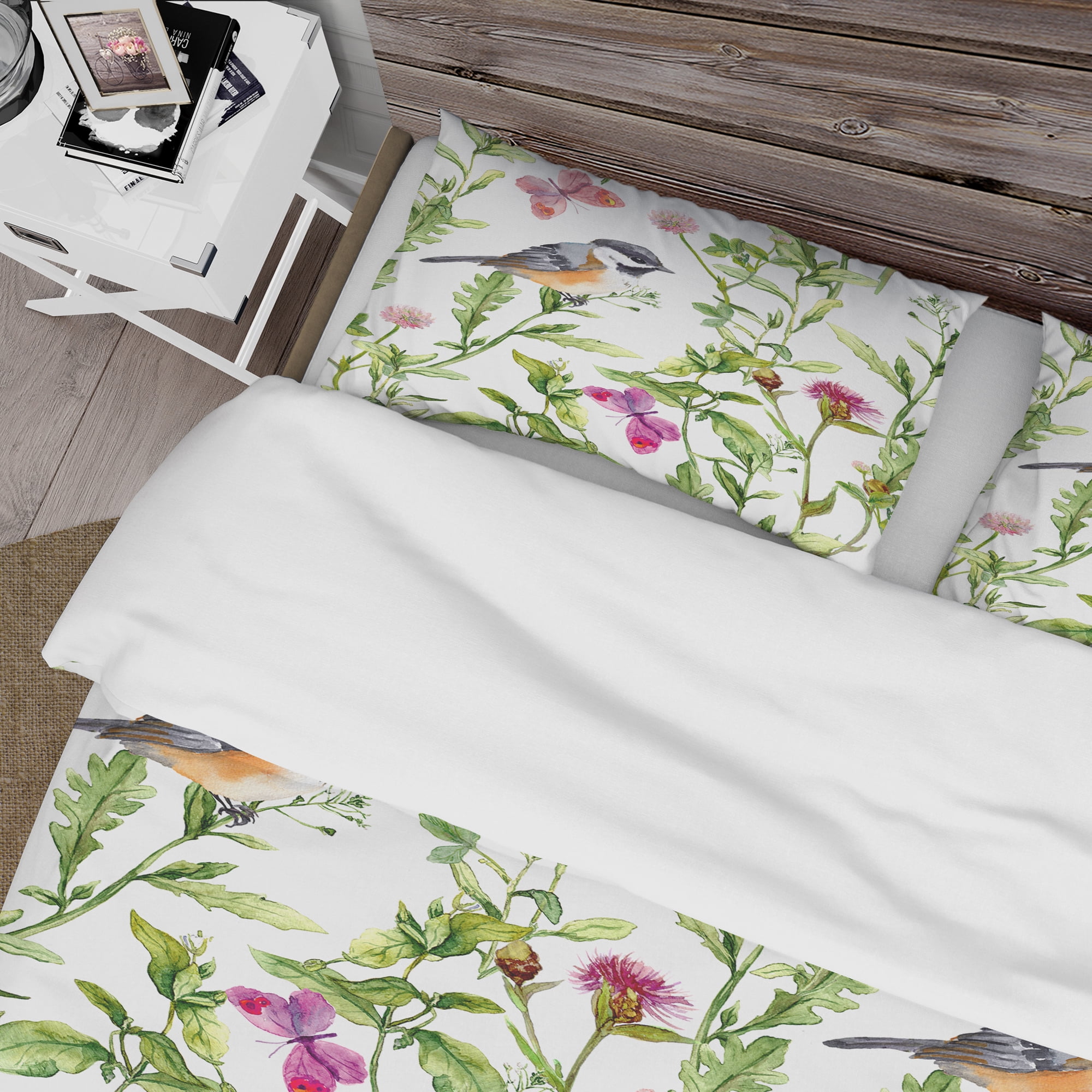 Designart 'Handdrawn painting of Meadow with Butterflies, Birds and Herbs' Floral Duvet Cover Set