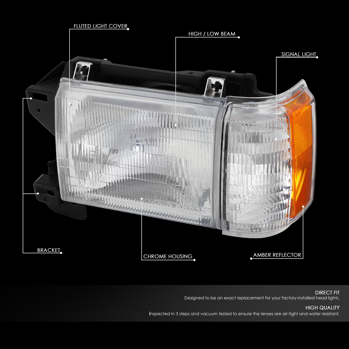 Newpoint Motor Chrome Housing Amber Corner Headlights For 1987-1991 Ford F150 F250 F350 Bronco