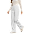 thumbnail image 5 of Women's Ribbed Knit Wide Leg Pants Elastic High Waist Loose Fit Lounge Palazzo Pants with Pockets Soft Cozy Fall Winter Pajama Trousers White, 5 of 8