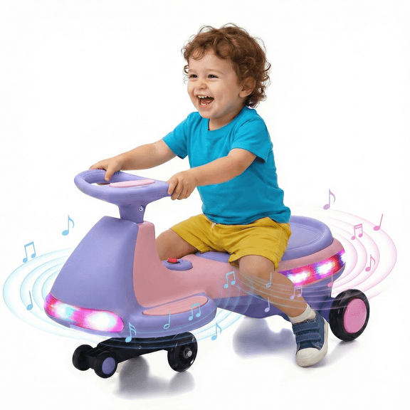 Kids Electric Wiggle Car, 12V Electric Twisting Ride-On Car with Bluetooth, Music, LED Body Lights, Flashing Wheels, Purple