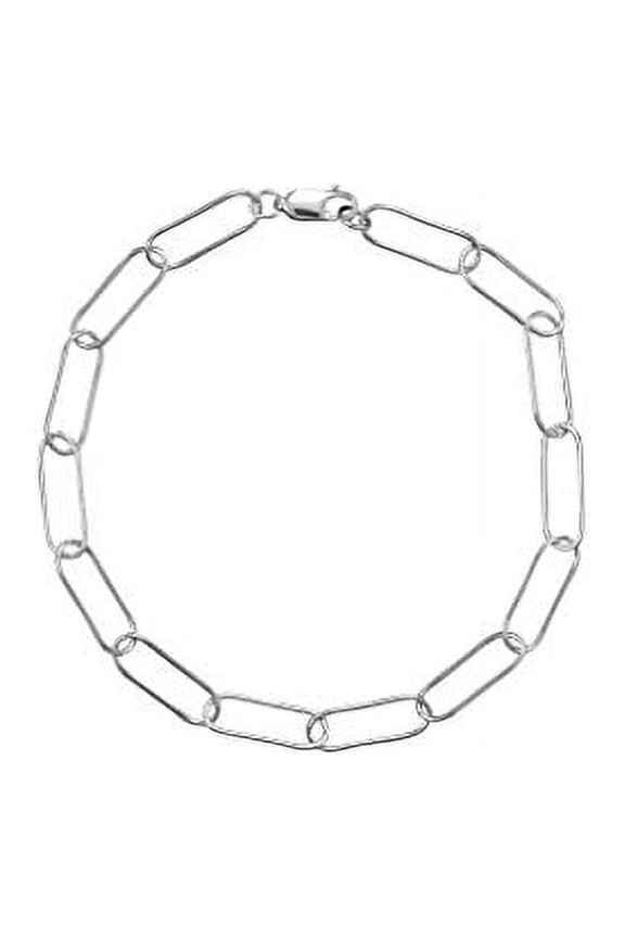 Paperclip Link Bracelet Rhodium on Sterling Silver with Lobster Clasp