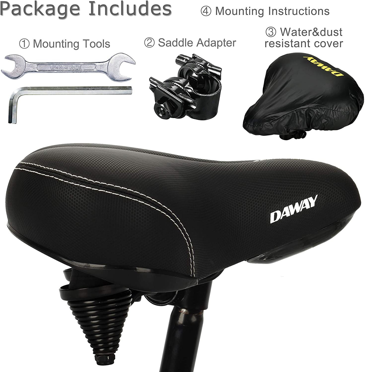 Selle De Vélo Large Avec Dossier – Confort Renforcé Pour VTT Et Vélo Route – Siège Ergonomique Rembourré, Réglable - 9