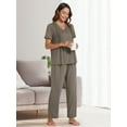 thumbnail image 2 of Gleelist Pajamas Sets For Women Comfy Short Sleeve V neck Basic Pleated Tops and Pants Pajama Set 2 Piece Lounge Pjs Summer Sleepwear S-XXL, 2 of 7