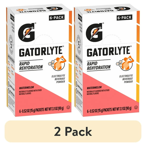 (2 pack) Gatorade Gatorlyte Rapid Rehydration Watermelon Flavor, Powdered Energy Drink Mix, 0.52 oz, 6 Count Packets
