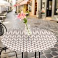 thumbnail image 3 of Brown Geometric Waves Elastic Fitted Round Table Cover Abstract Stripes Waterproof Outdoor Tablecloth for Holiday Party, Picnic, Patio & Dining Fits Tables Up to 36"-44", 3 of 8