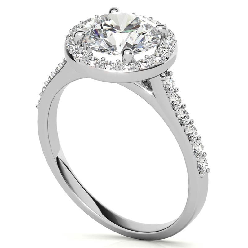 Auory 1 Carat Round Cut Moissanite Halo Engagement Ring in 18k White Gold Plating Over Sterling Silver for Women