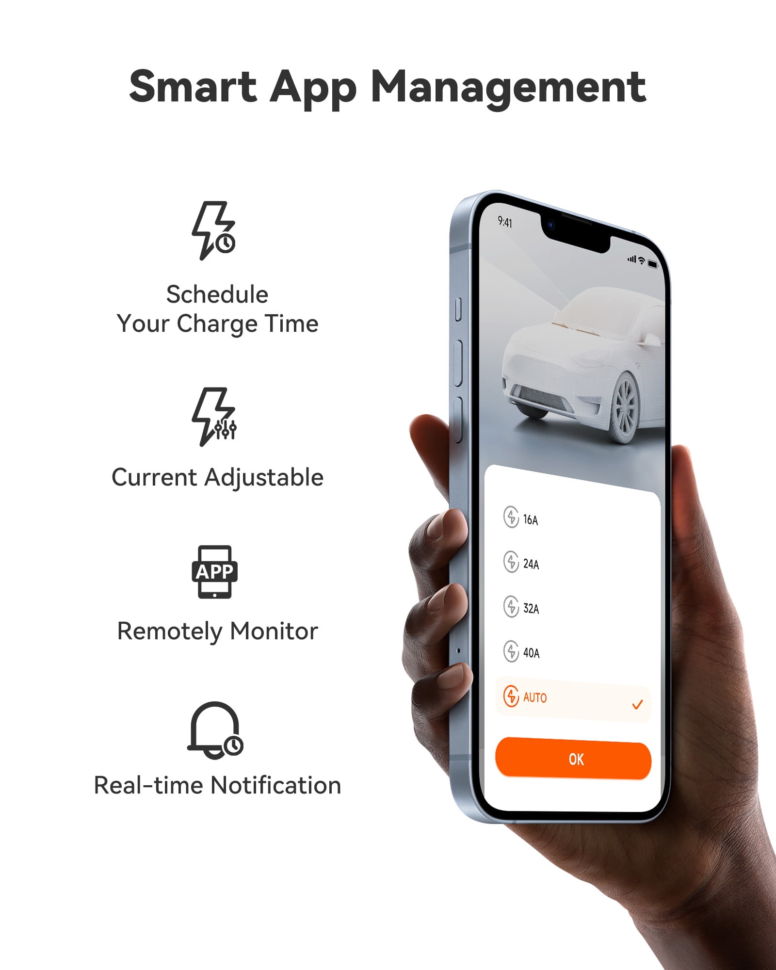 WolfBox EV Charger, Level 2 EV Vehicle Charging Station, 240V 40 Amp with NEMA 14-50 Plug, Wifi Enabled Electric Car Charger, Smart Display, RFID Card, Grey