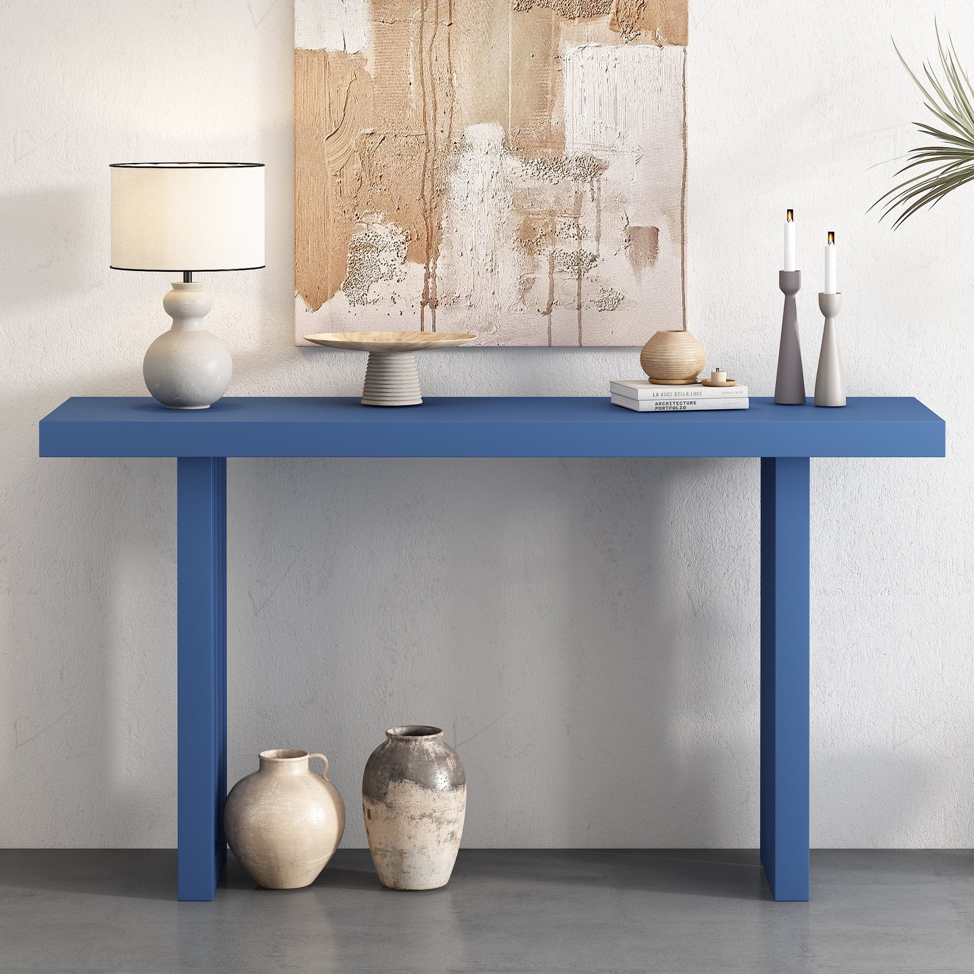 Jopath 59"W Modern Narrow Console Table Wooden Sofa Side Table Entryway Table with Storage Shelf for Living Room,Entryway,Navy Blue