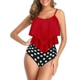 thumbnail image 4 of Ponceau Women's Tankini Swimsuits Two Piece High Waisted Bathing Suit for Women Best Tummy Control Swimwear Red-Black Dot M, 4 of 6