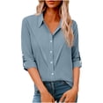 thumbnail image 3 of yoeyez Womens Casual Buttons Down Shirts Cotton Linen Work Blouse Long Sleeve Gauze Tshirts Collared Loose Comfy Business Blouses Light Blue,S, 3 of 7