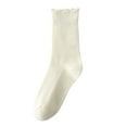 thumbnail image 1 of PMVFHDE Women's Double Needle Lace Trim Mid Calf Socks Solid Striped Ruffle Casual Stack Womens Socks, 1 of 3