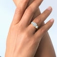 thumbnail image 5 of Gem Stone King 18K Yellow Gold Plated Silver White Moissanite and Sky Blue Aquamarine 3 Stone Engagement Ring for Women (3.40 Cttw, Gemstone, Cushion 8MM, Size 9), 5 of 5