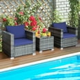 thumbnail image 1 of Gymax 3PCS Rattan Patio Conversation Furniture Set Outdoor Yard w/ Navy Cushion, 1 of 10