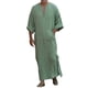 thumbnail image 1 of Caftán de lino de manga larga con cuello en V para hombre - Túnica musulmana - Corte holgado con bolsillos - Largo hasta el tobillo - Tallas S-XXXXXL, 1 of 8