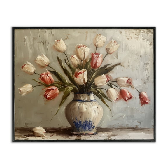 Stupell Industries Quiet Spring Tulips Floral Painting Black Framed Art Print Wall Art, 14 x 11
