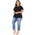 thumbnail image 3 of DARING DIVA Women's Plus Crew Neck Ruffle Blouse 2X Black, 3 of 6