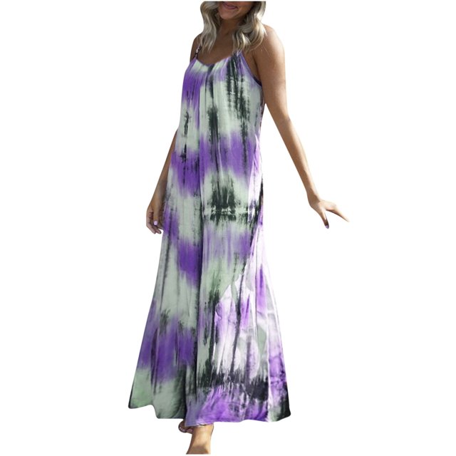 Vestido largo sin mangas con cuello en V y estampado informal de verano para mujer con estilo OAVQHLG3B Store lin121212
