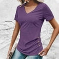 thumbnail image 4 of Royisotas Short Sleeve Tops for Women Summer Shirts Solid Color Button Purple Fashion Womens Blouses Tunic, 4 of 4