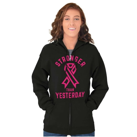 Stronger Than Yesterday Breast Cancer Womens Plus Size Graphic Zipper Hoodie Brisco Brands 2X