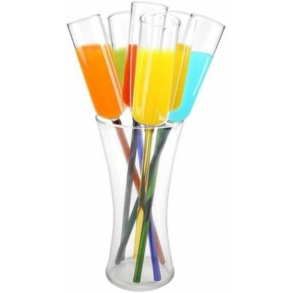 6Pcs Champagne Flutes Long Stem Wine Glasses Baseless Toasting Flute Set Cocktail Highball Cup for Party, with Holder