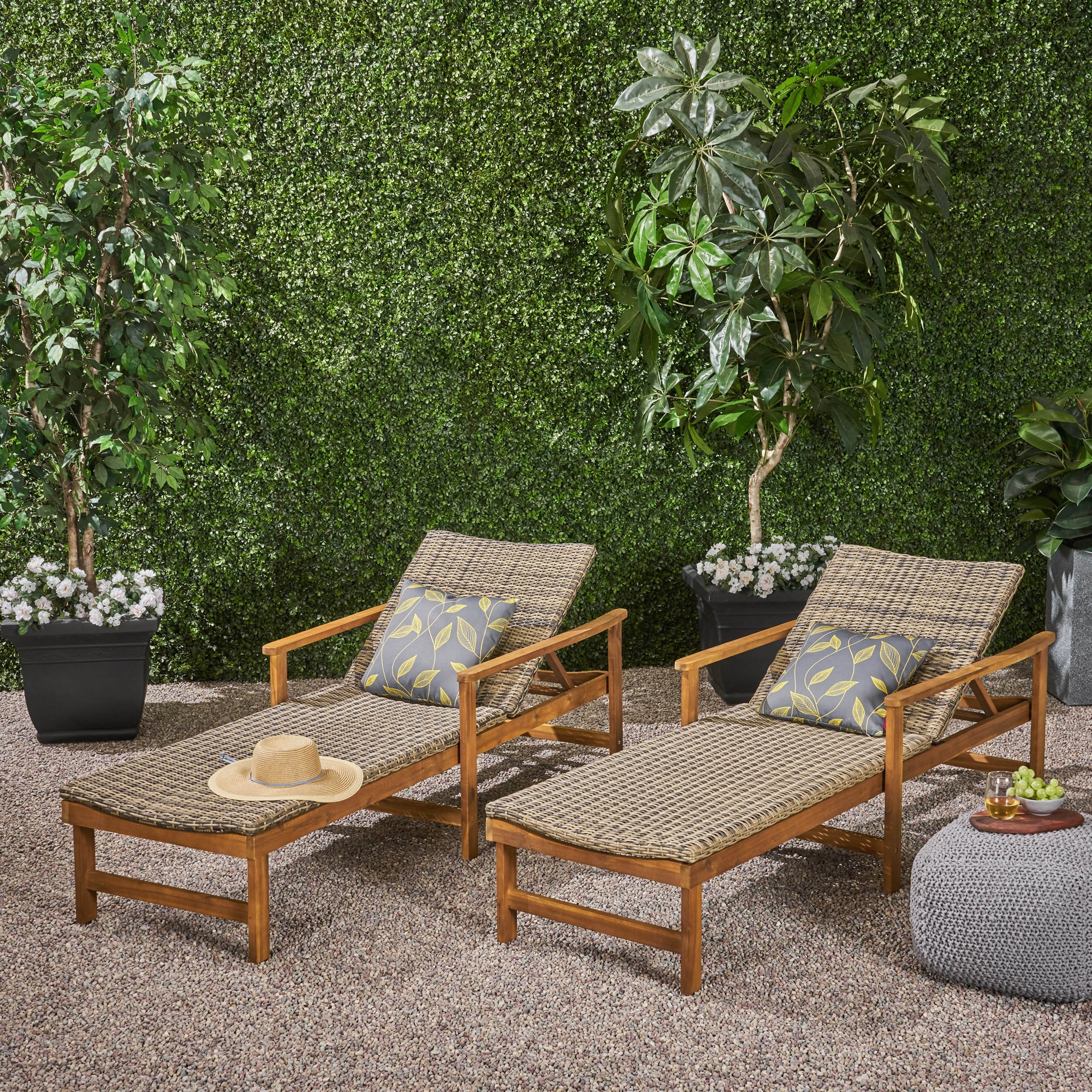 Christopher Knight Home Hampton Outdoor Rustic Acacia Wood Chaise Lounge with Wicker Seating (Set of 2) by  natural + mixed mocha - image 2 of 5