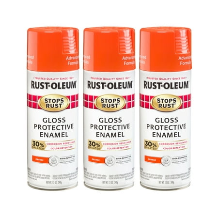 (3 Pack) Rust-Oleum Stops Rust Advanced Gloss Orange Protective Enamel Spray Paint, 12
