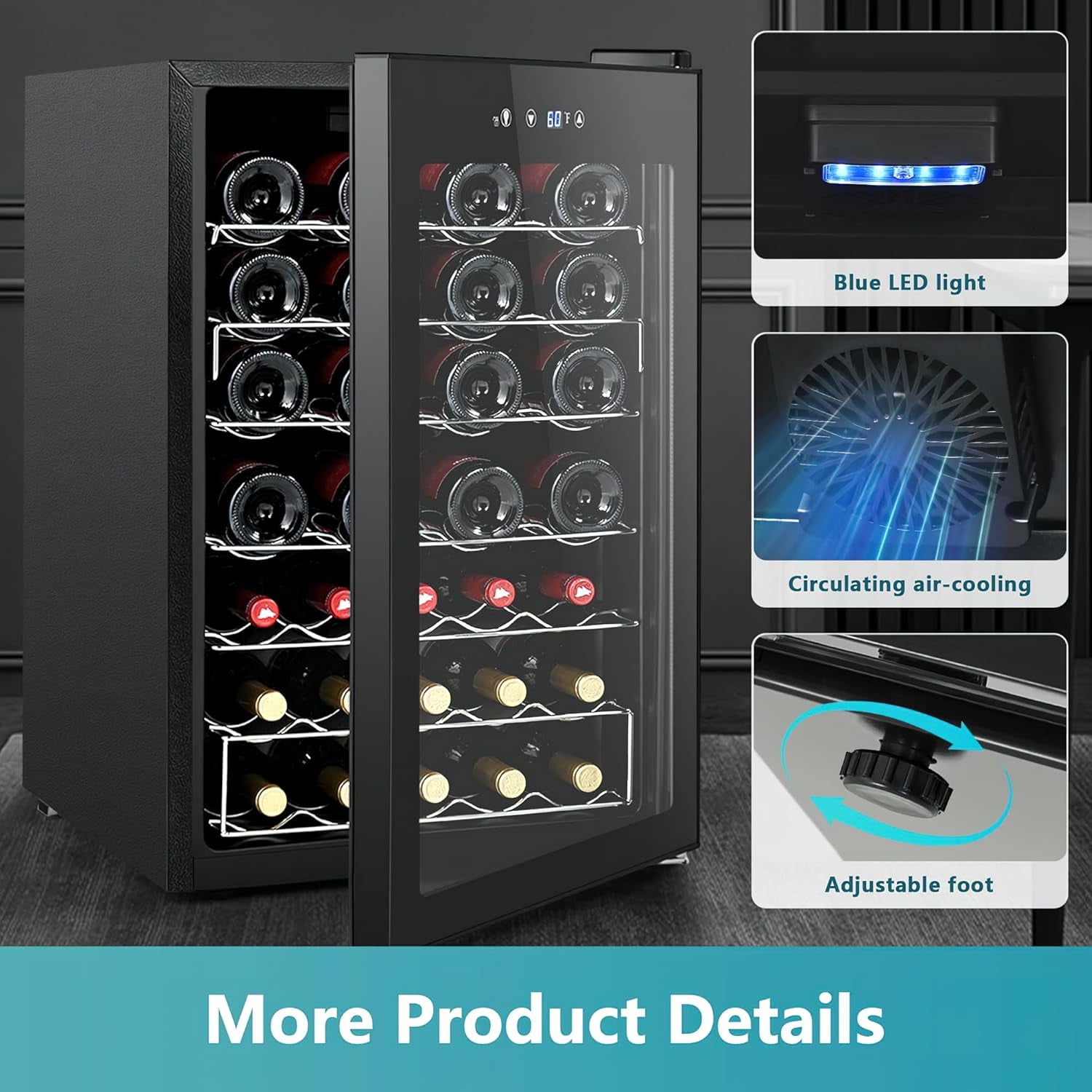 EUHOMY 44 Bottle Wine Cooler Refrigerator, Small Built-in Wine Fridge for Red, White and Champagne, 4.4 Cu.ft Mini Fridge with Adjust Temperature, Black