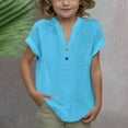 thumbnail image 2 of Bovxnpu Kids Summer Tops, Toddler Girls Casual T Shirt, Girls Summer Fashion Solid Button Shirt Female V-Neck Loose T-shirt Blouse 4 Years, 2 of 8
