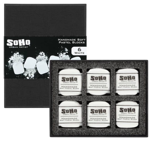 SoHo Urban Artist Handmade Soft Pastel Blocks - White Set of 6 Professional Pastels - Velvety Colors for Toning Paper, Large-Scale Drawings, & Layering - Lightfast and Highly Pigmented