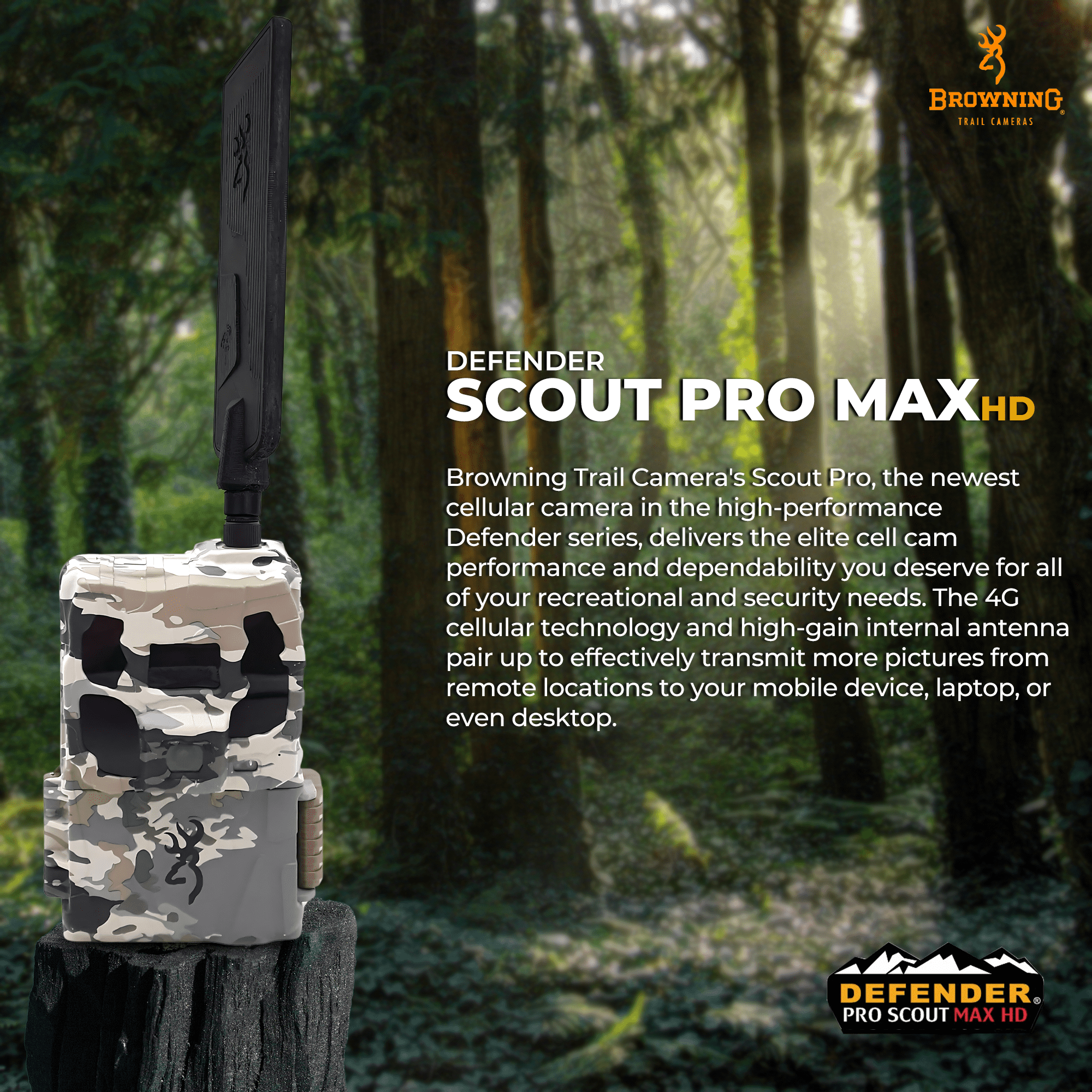 Browning Trail Camera Defender Pro Scout Max HD Cellular Trail Camera with Smart IR Video, Ultra High Gain Cellular Antenna and Invisible IR Night Illumination, OVIX Camo