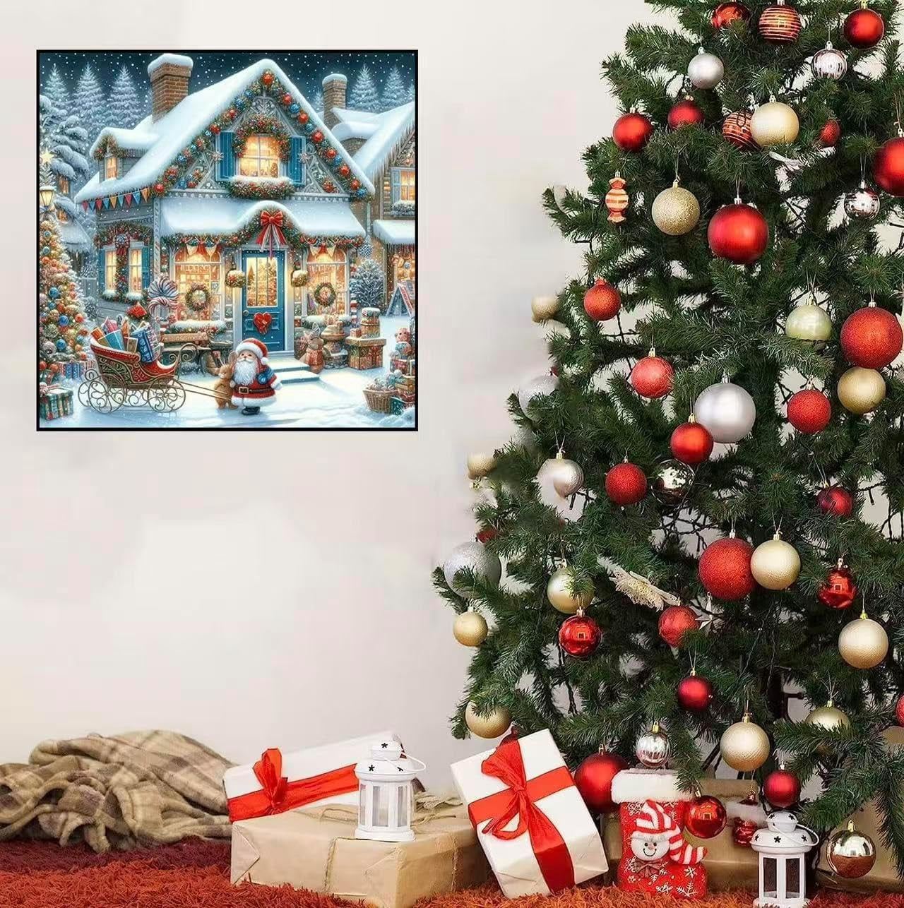 Adult Christmas Diamond Painting Kit — Winter Christmas Cottage Theme | 5D Gem Art Craft Kit | Ideal for Home Wall Decor & Gifting (16x16 Inches) — Unframed