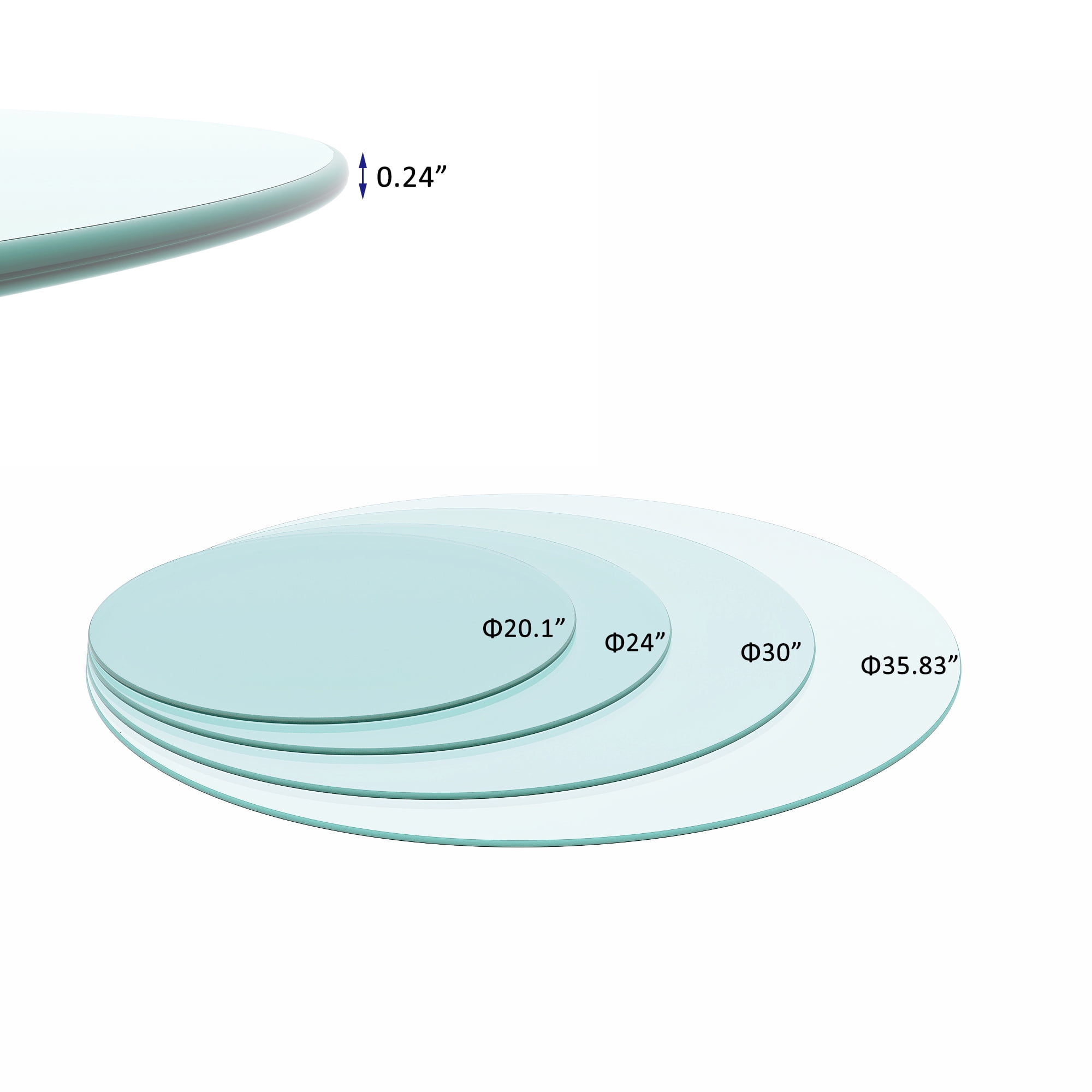 24" Round Table Top,Tempered Glass Table Top Clear Glass 1/4" Inch Thick Flat Polished Edge for Indoor/Outdoor
