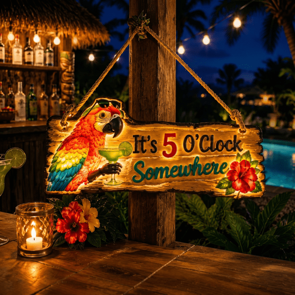 Halloween Parrot Light Neon Sign for Beer Palm Tree Wall Décor with It's 5 O'clock Somewhere, Neon LED Light up Signs with USB, Powered for Home Bedroom Bar Art Decor Gift