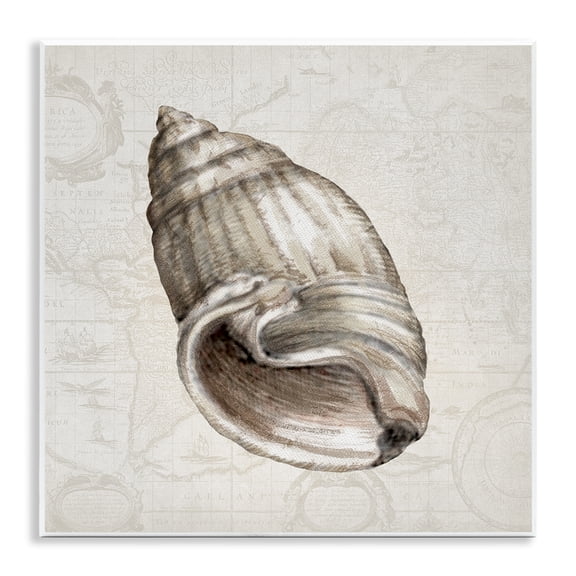Stupell Industries Seashell over Vintage Map Animals Painting Unframed Art Print Wall Art, 12 x 12