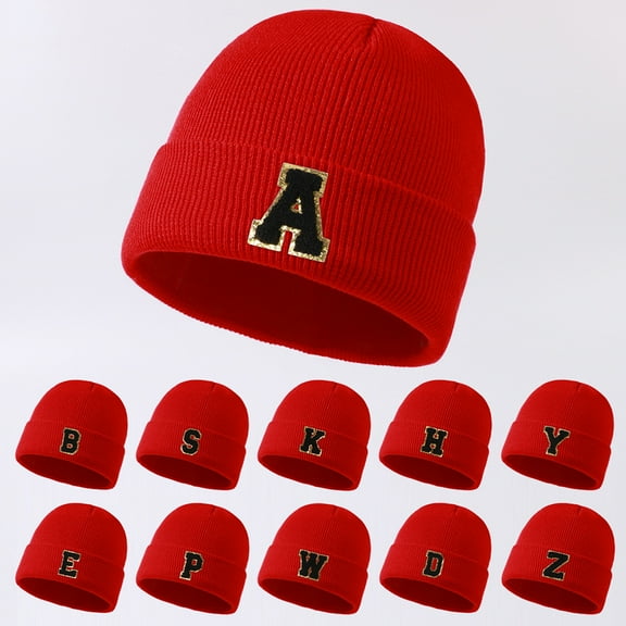Red Beanie for Men Women, Slouchy Beanie Hats with Letter for Women and Teen Girls, Winter Knit Caps Soft Ski Hat Unisex