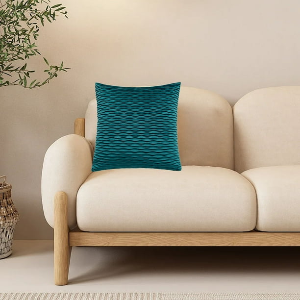 Almohada plisada de terciopelo - Cojín de poliéster de color liso para sofá, cama y oficina - Almohada lumbar de 45 x 45 cm (1 unidad)