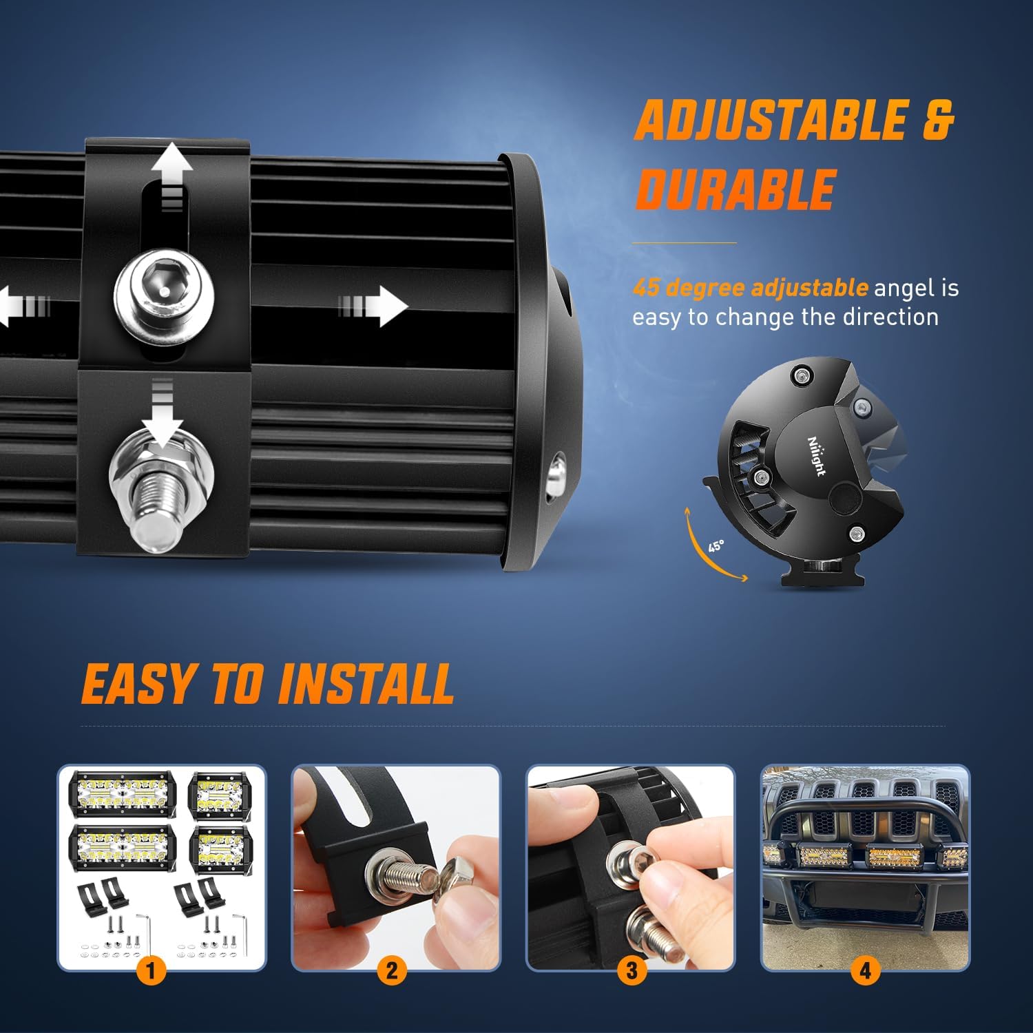 Nilight 60W Waterproof Offroad Flood Spot Combo LED Light Bar with Mounting Bracket