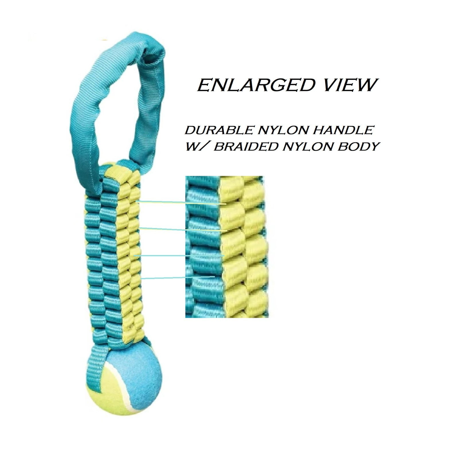 Interactive Braided Nylon Body Tennis Ball 12 Inch Dog Tug Toy Dual Materials (Blue)