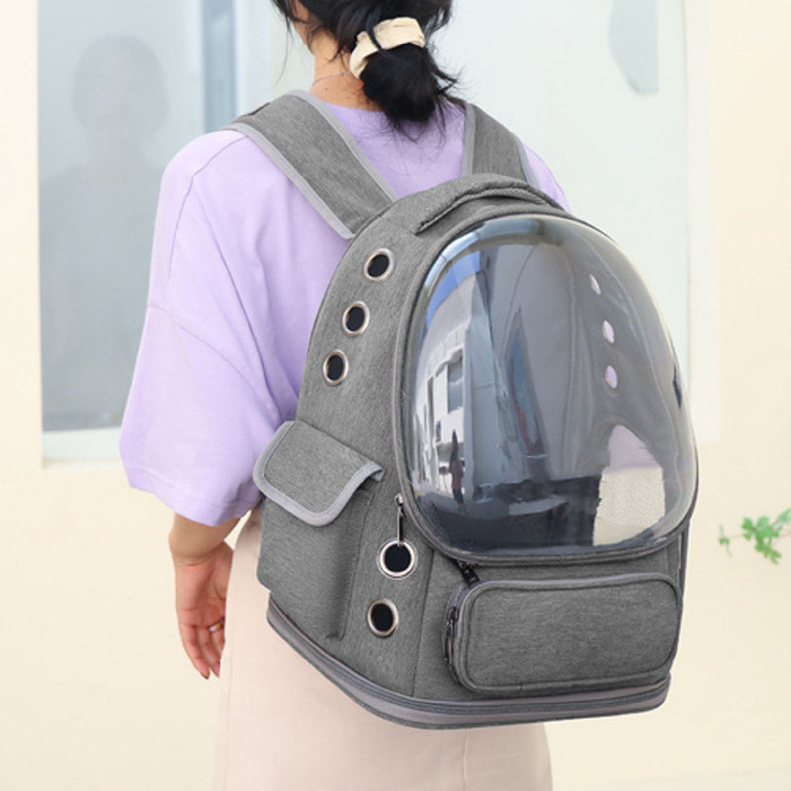 Transparent Cat Backpack Carrier, Breathable Space Capsule Pet Bag, Oxford Cloth Cat Travel Backpack, for Hiking Camping Outdoor Use, Fits Cats Up to 15lbs,Grey